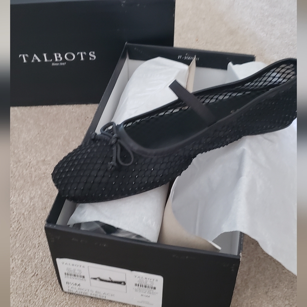 NWT-Talbots Black Blaine Mesh Ballet Flat with Bow Accent Size 8 1/2 - Picture 2 of 7